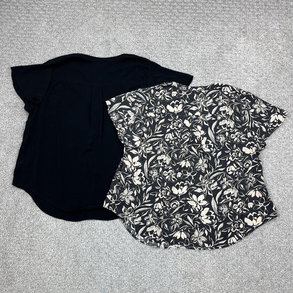 Torrid Tops Womens 1X Black Floral Harper Short Sleeve Blouse Lot 2 Plus Basic - Picture 2 of 7